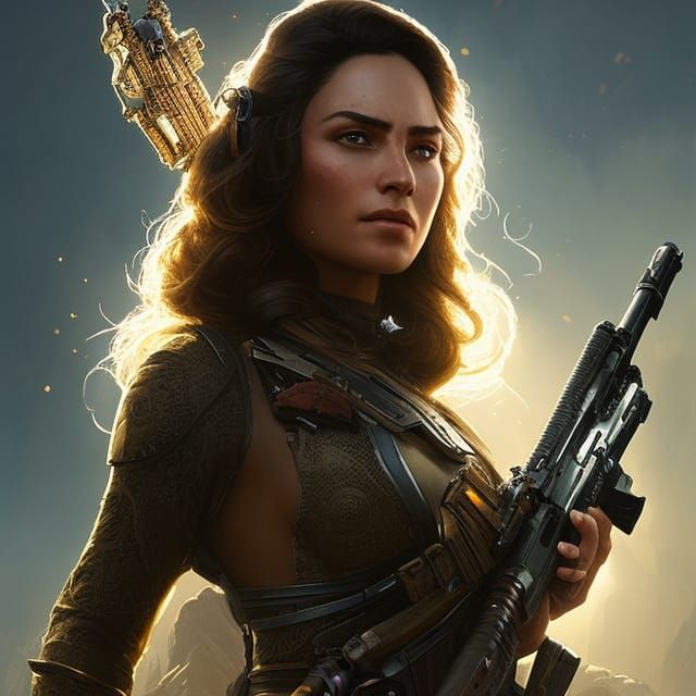 Dystopian Desert Woman with Gun: Matte Painting