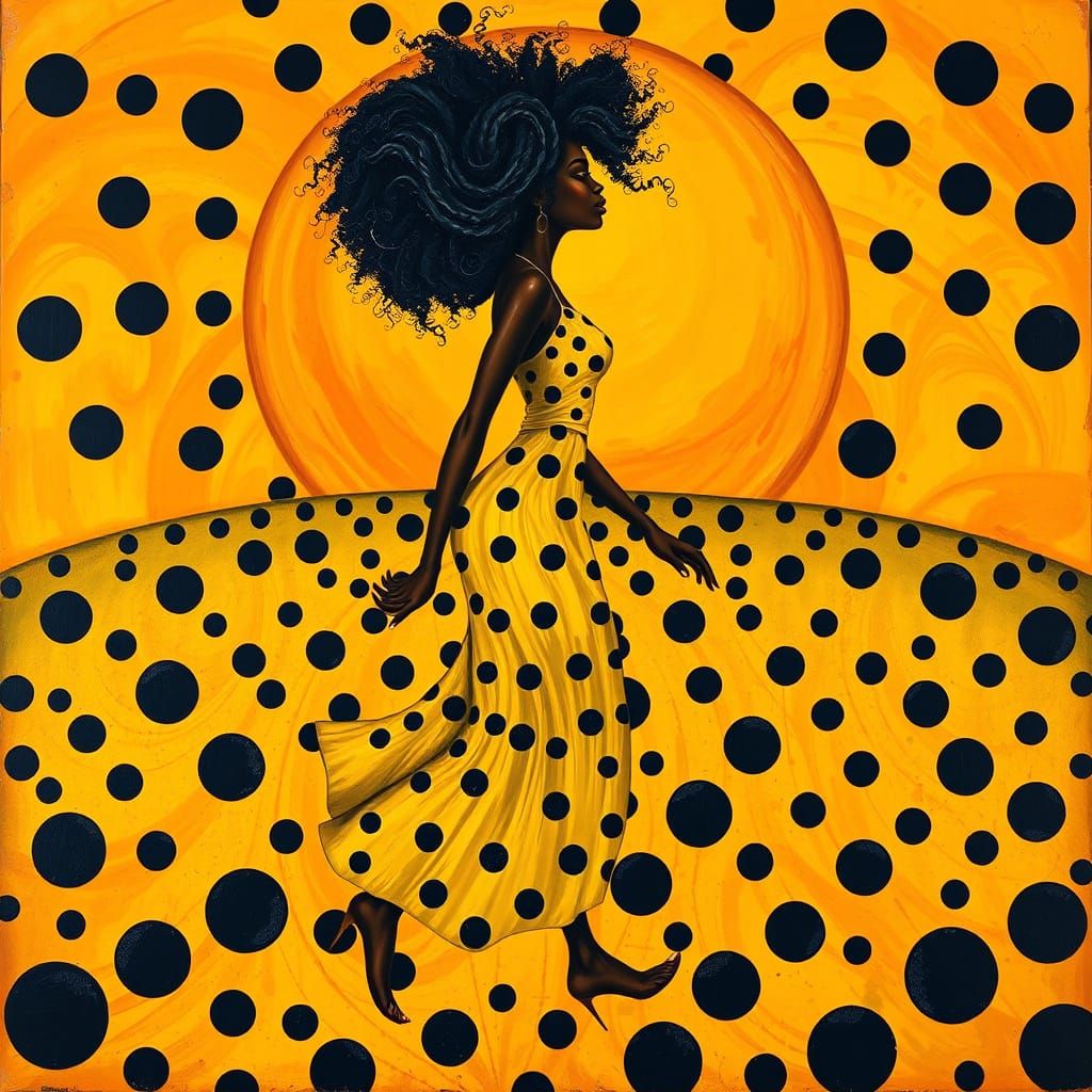 African American Queen's Joyful Walk on Sun's Surface