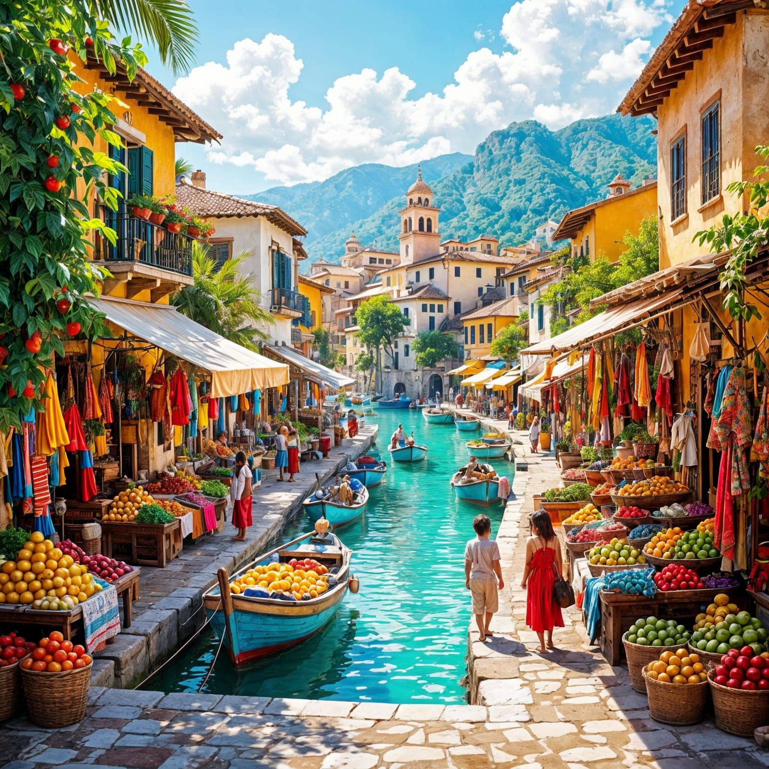 Bustling Archipelago Marketplace: Oil Painting Masterpiece