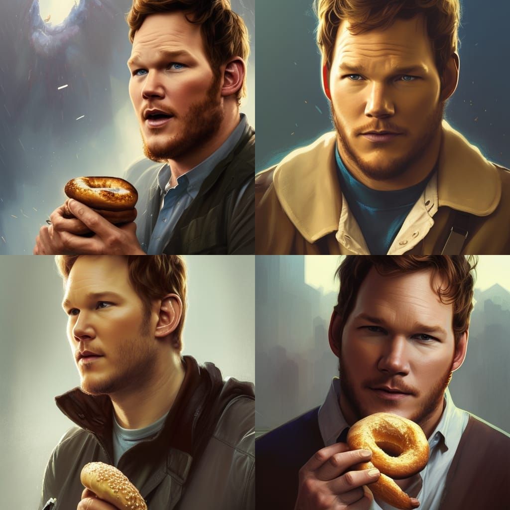 Chris Pratt eating a bagel