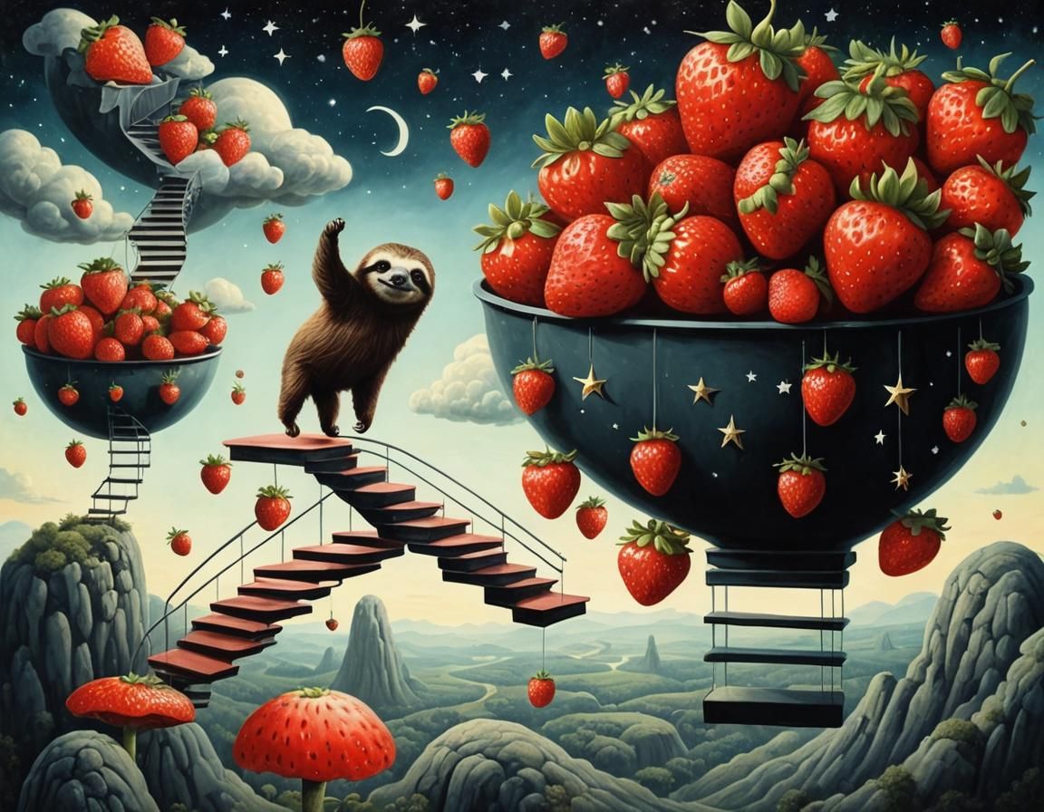 Sloth and Strawberries - surrealism 2