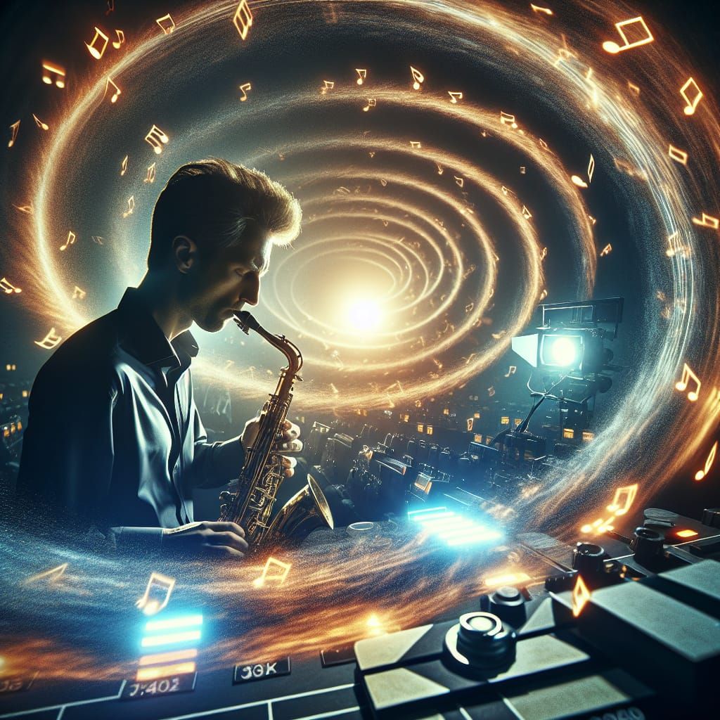 Saxophone Player's Tornado of Musical Notes
