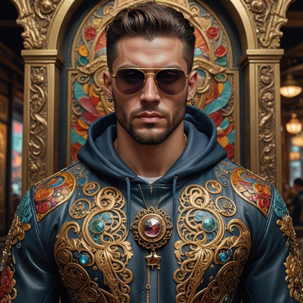 Hyper-Realistic Portrait of a Handsome Man in Elaborate Atti...