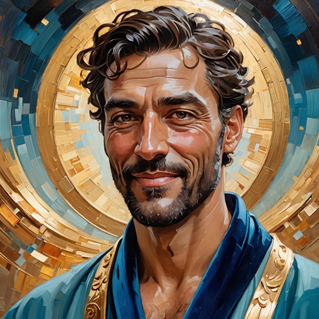 Art Nouveau Portrait of Smiling Man in Bathrobe
