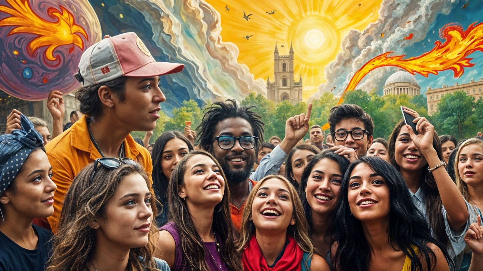 Epic Revolutionist Scene in Gouache Style