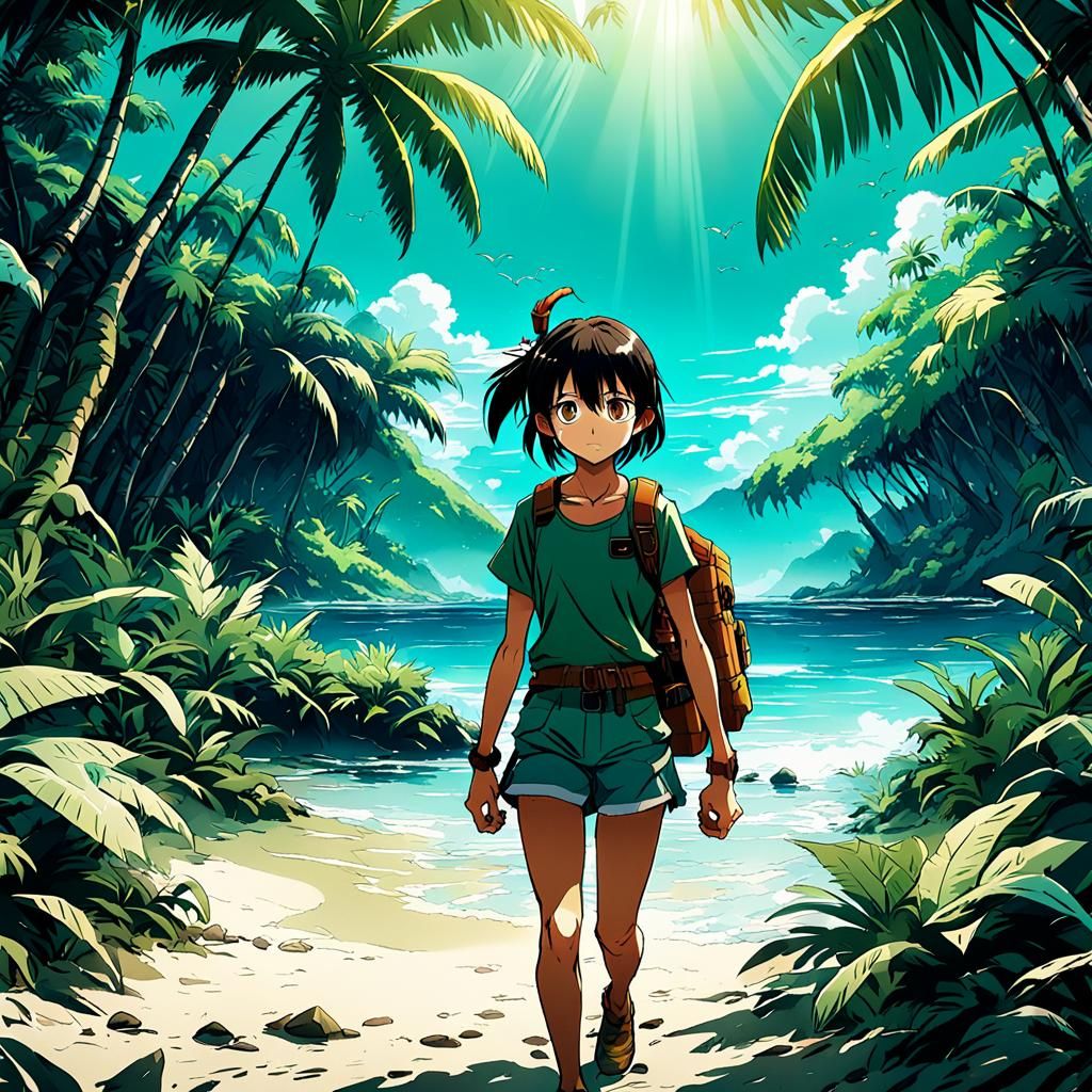 Tropical Island Survival in Anime Style