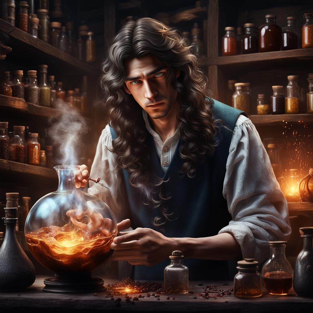 Alchemist Caught in the Act: Hyperrealistic Photo