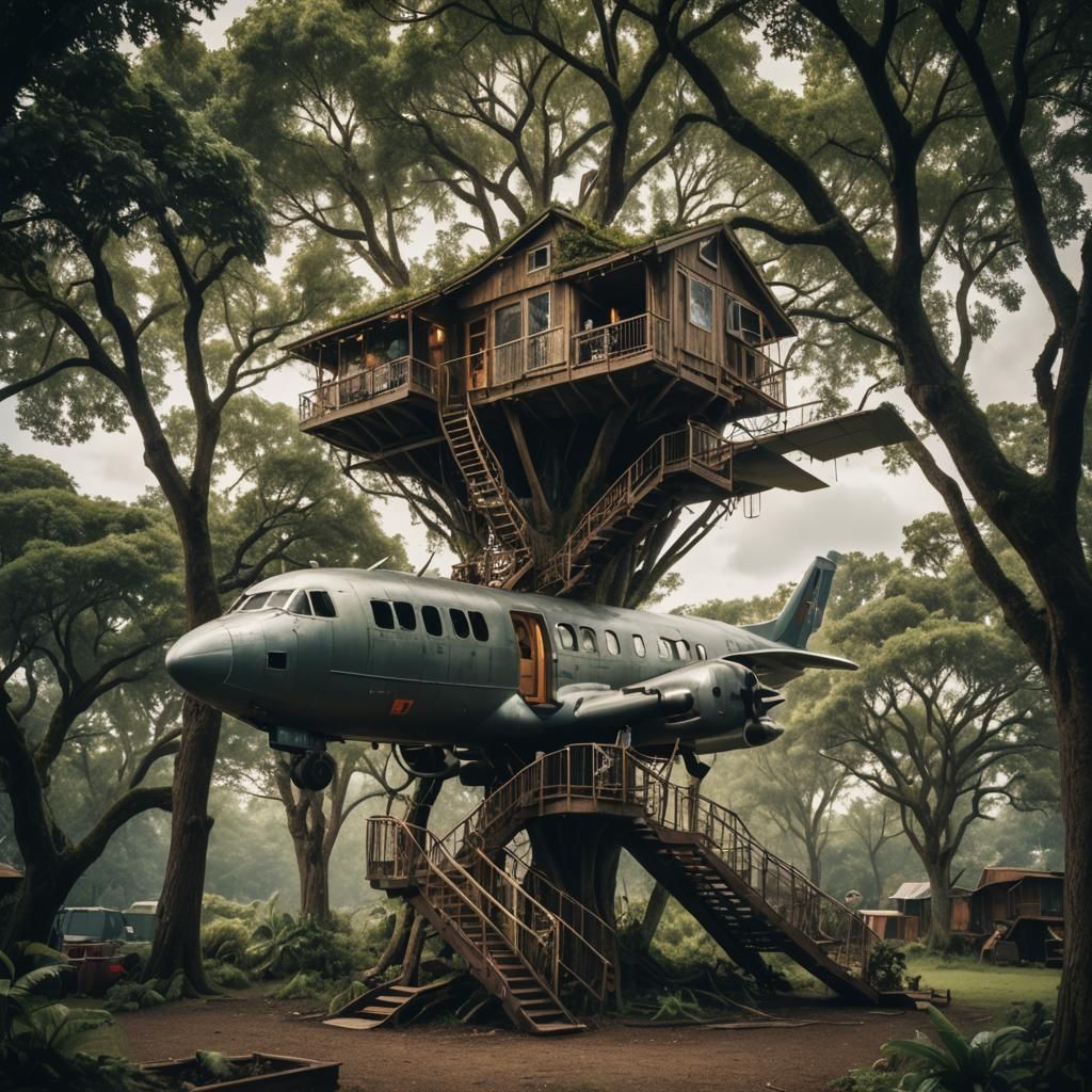 A plane converted into a treehouse