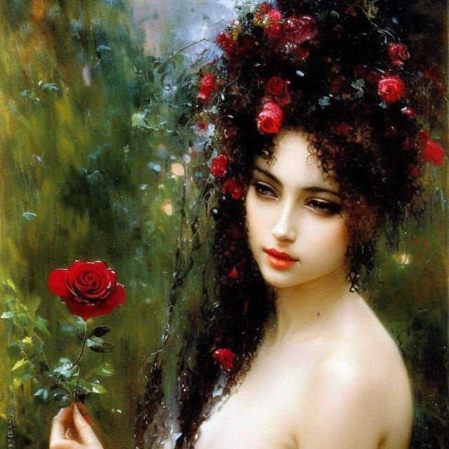 Wet Woman with Rose: Sensual Portrait