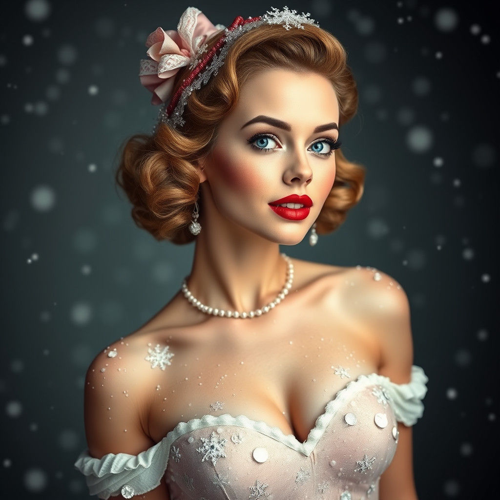 Beautiful Pinup Girl Adorned with Snowflakes