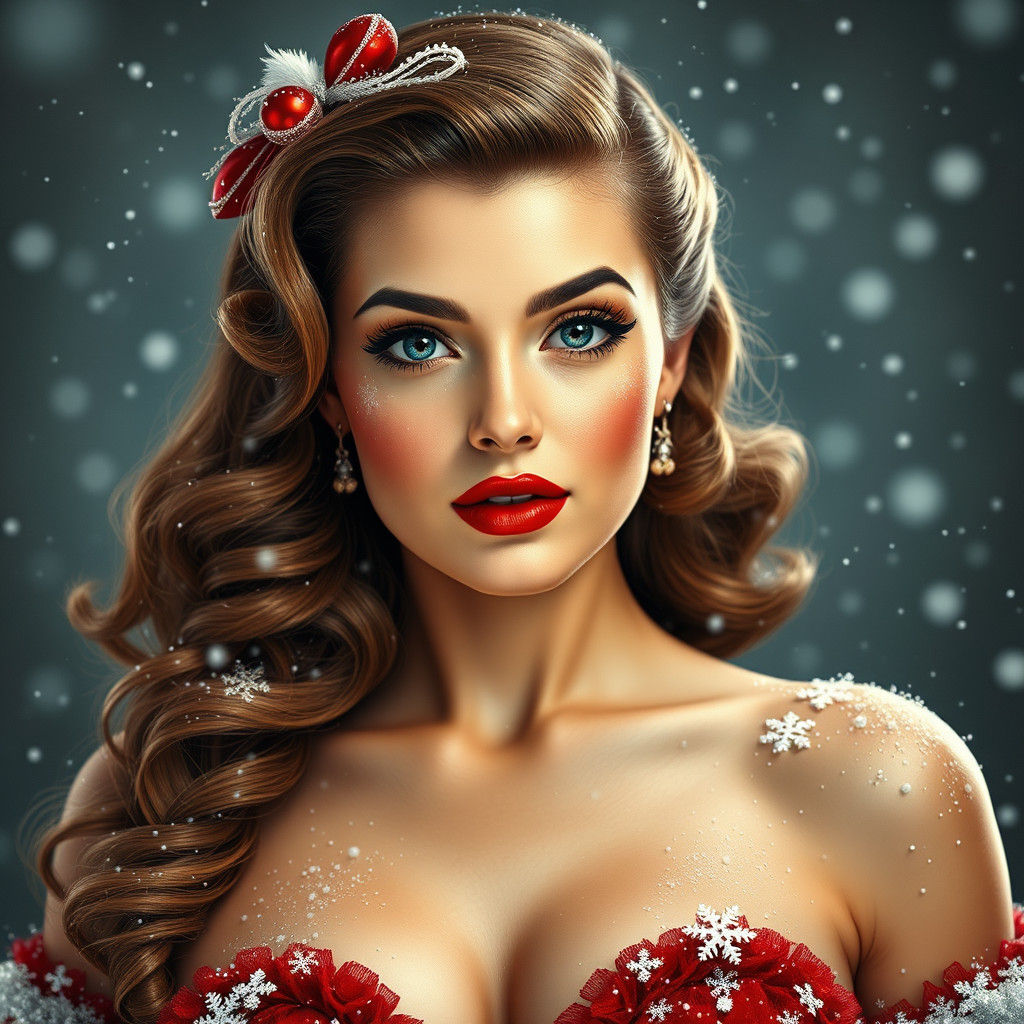 1950s Pinup Woman Adorned with Snowflakes