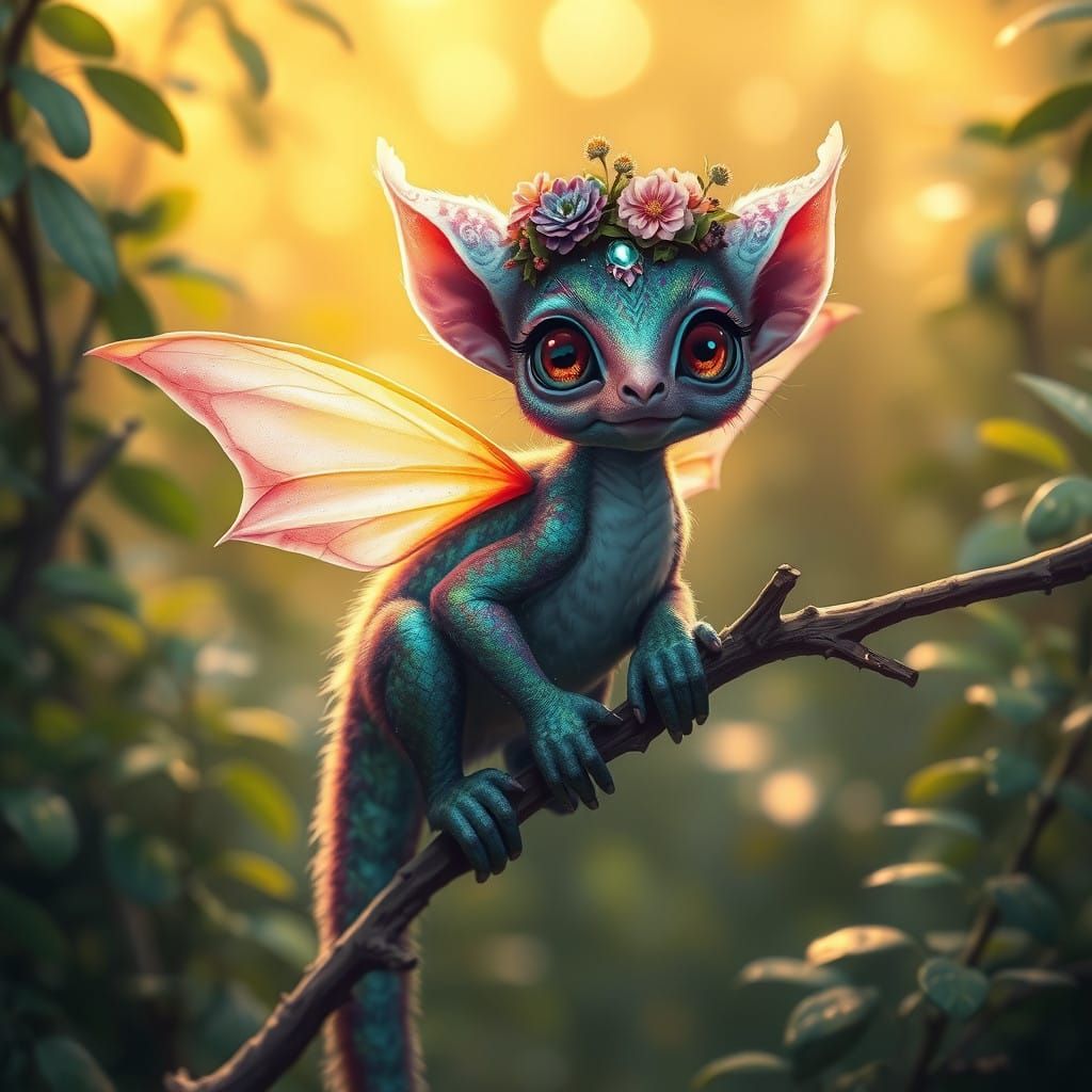Whimsical Fairy Dragon Lemur in Emerald Forest