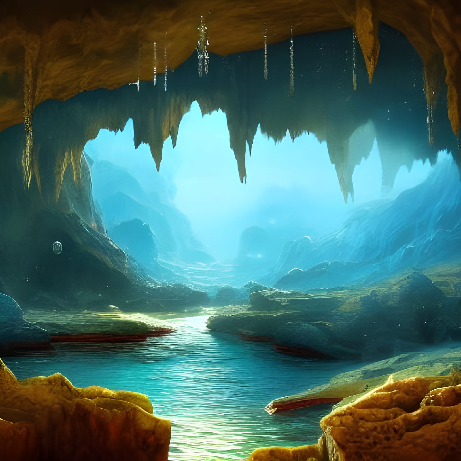 Treasure Cave with Crystalline Ceiling: Fantasy Art