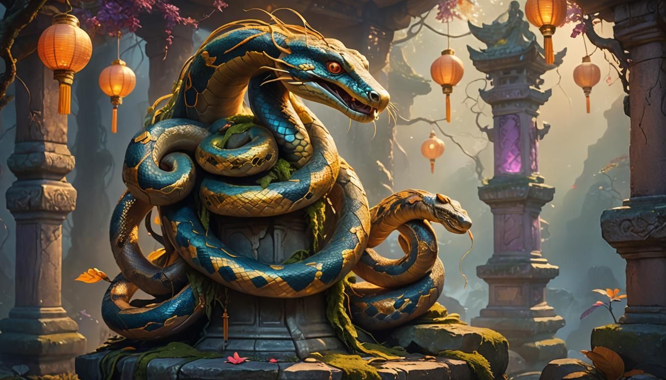 Fantasy Snake in Golden Light, Dark Fantasy Art