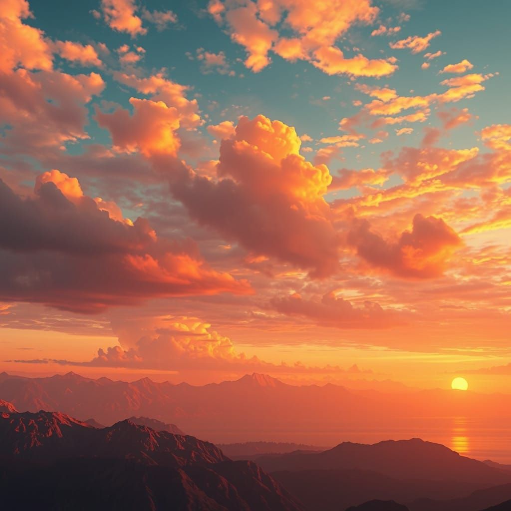 Surreal Sunset Over Futuristic Landscape