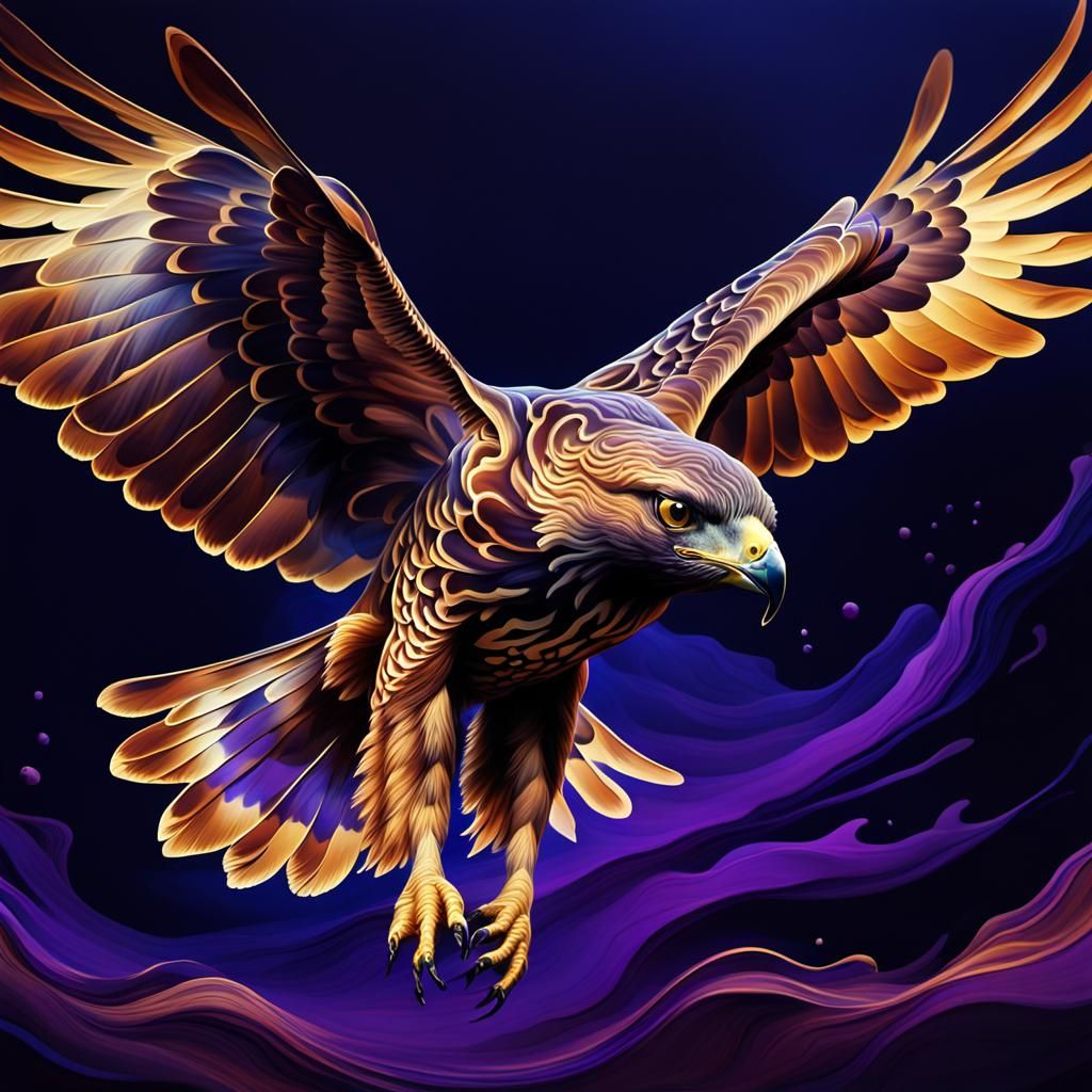 Surreal Hawk Dive in Dreamlike Colors