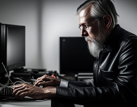 Cyberpunk Hacker on Z80 Computer Portrait