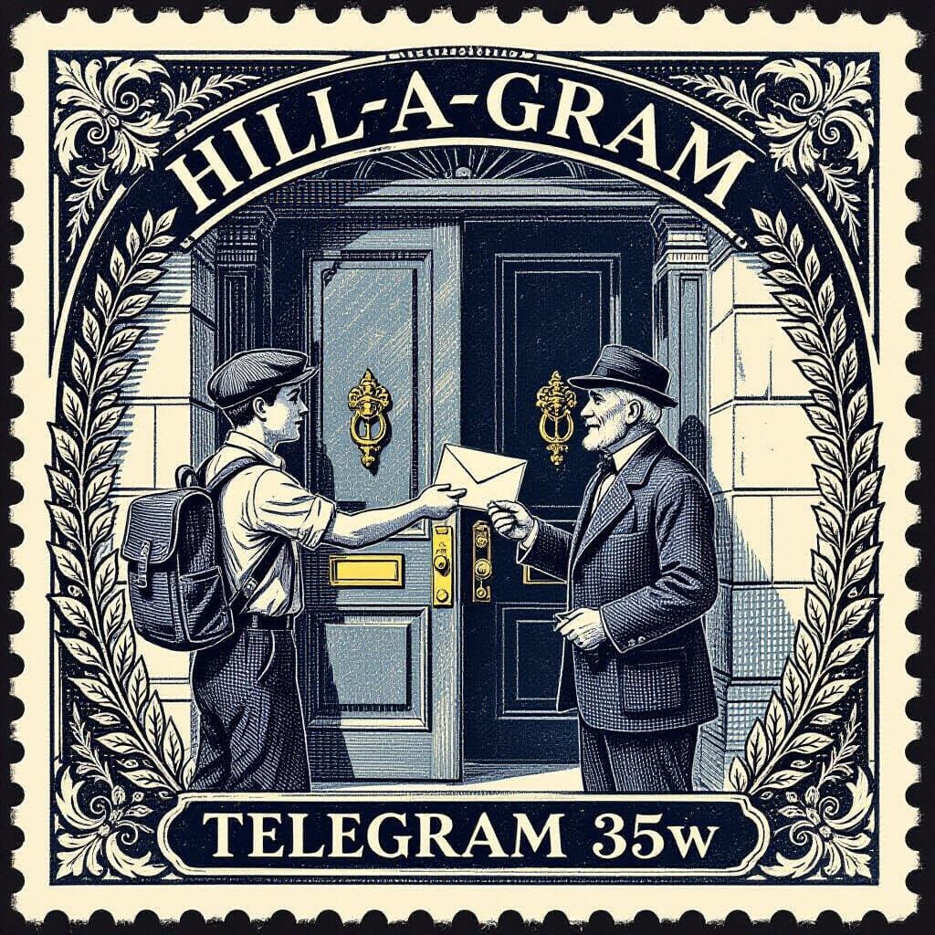Vintage Telegram Delivery Stamp in Engraver's Style