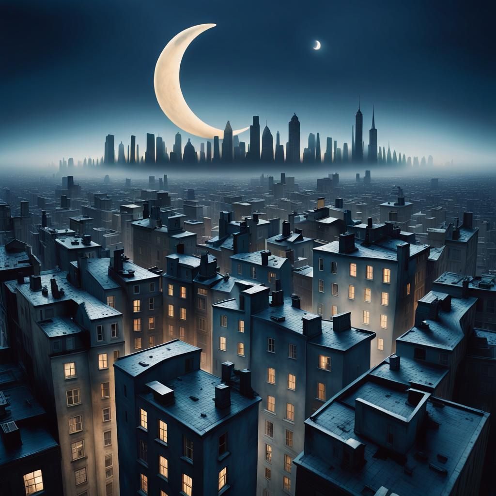 Surreal Melting Cityscape in Film Noir Style