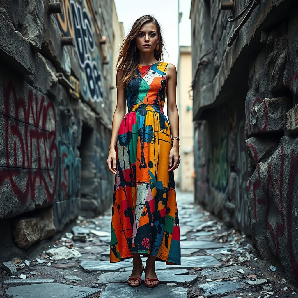 Urban Primitivist Goddess with Optical Illusions