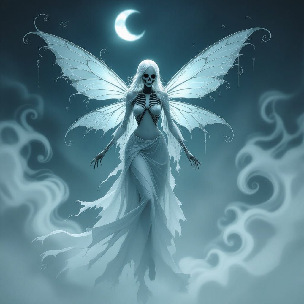 Ethereal Skeleton Fairy in Moonlit Mist