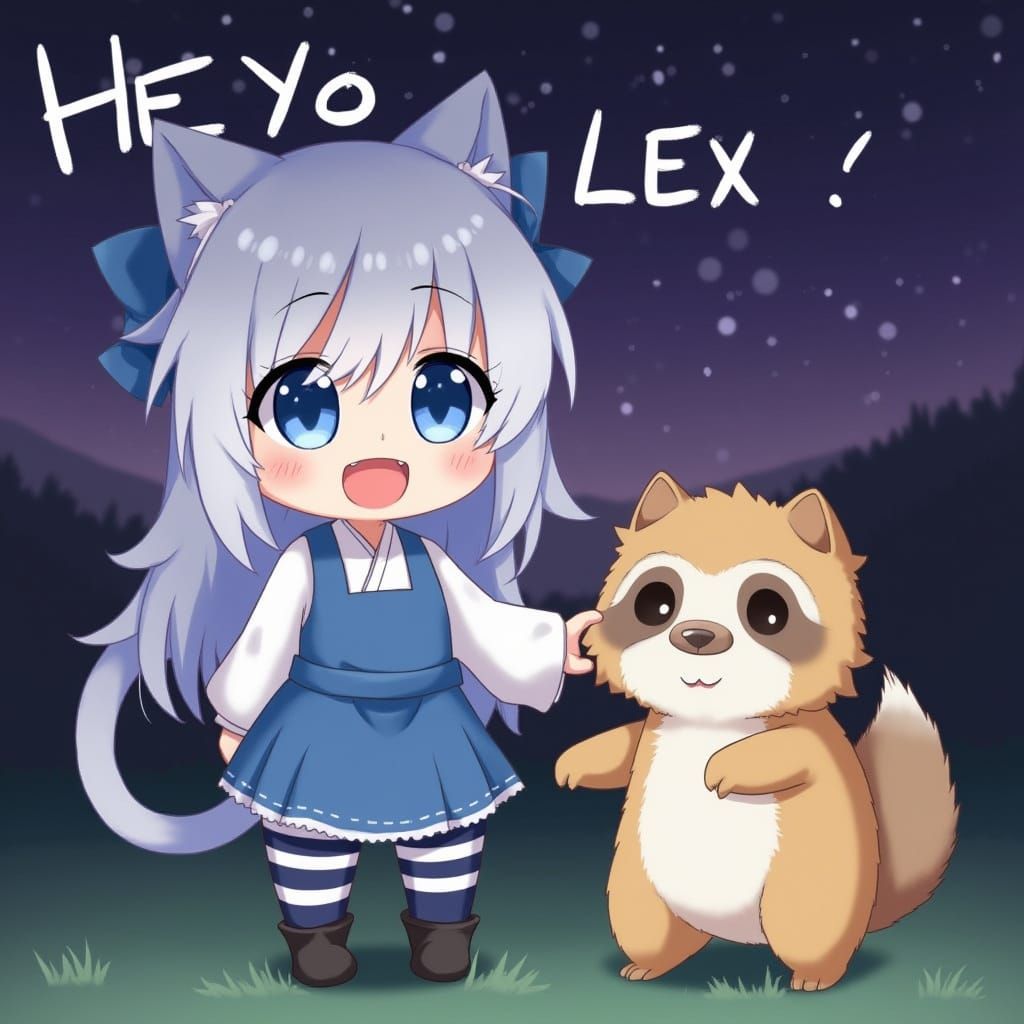 Cute Anime Catgirl in Cartoon Style