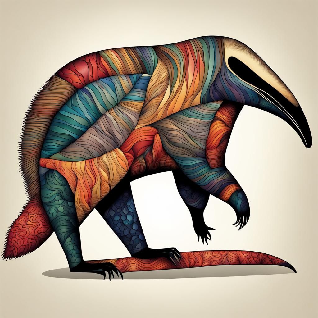Abstract Anteater with Complementary Colors