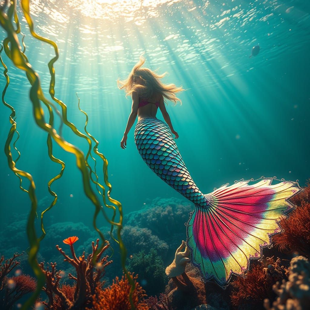Majestic Mermaid in Vibrant Oceanic Landscape