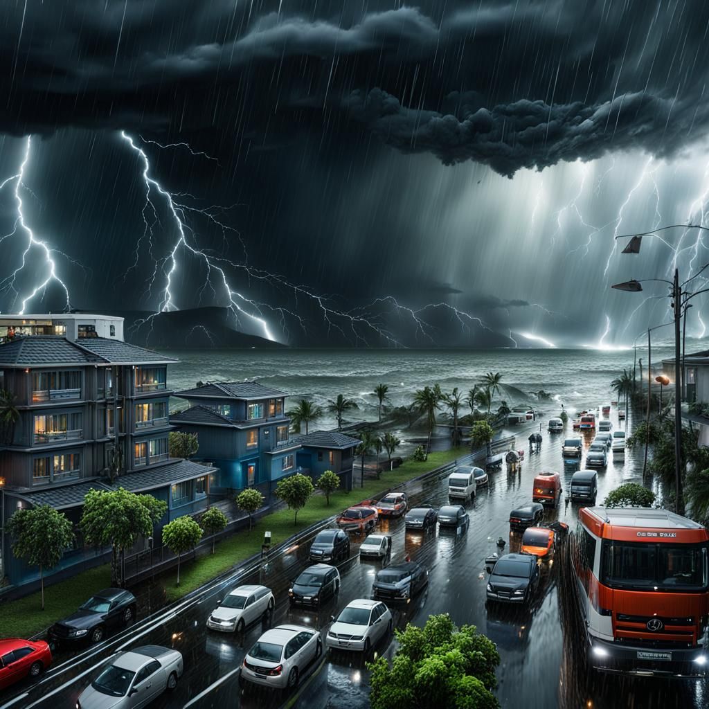 Tsunami Approaching City: Dramatic Digital Painting