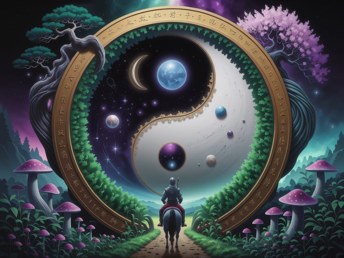 Surreal Cosmic Gateway in Enchanted Forest