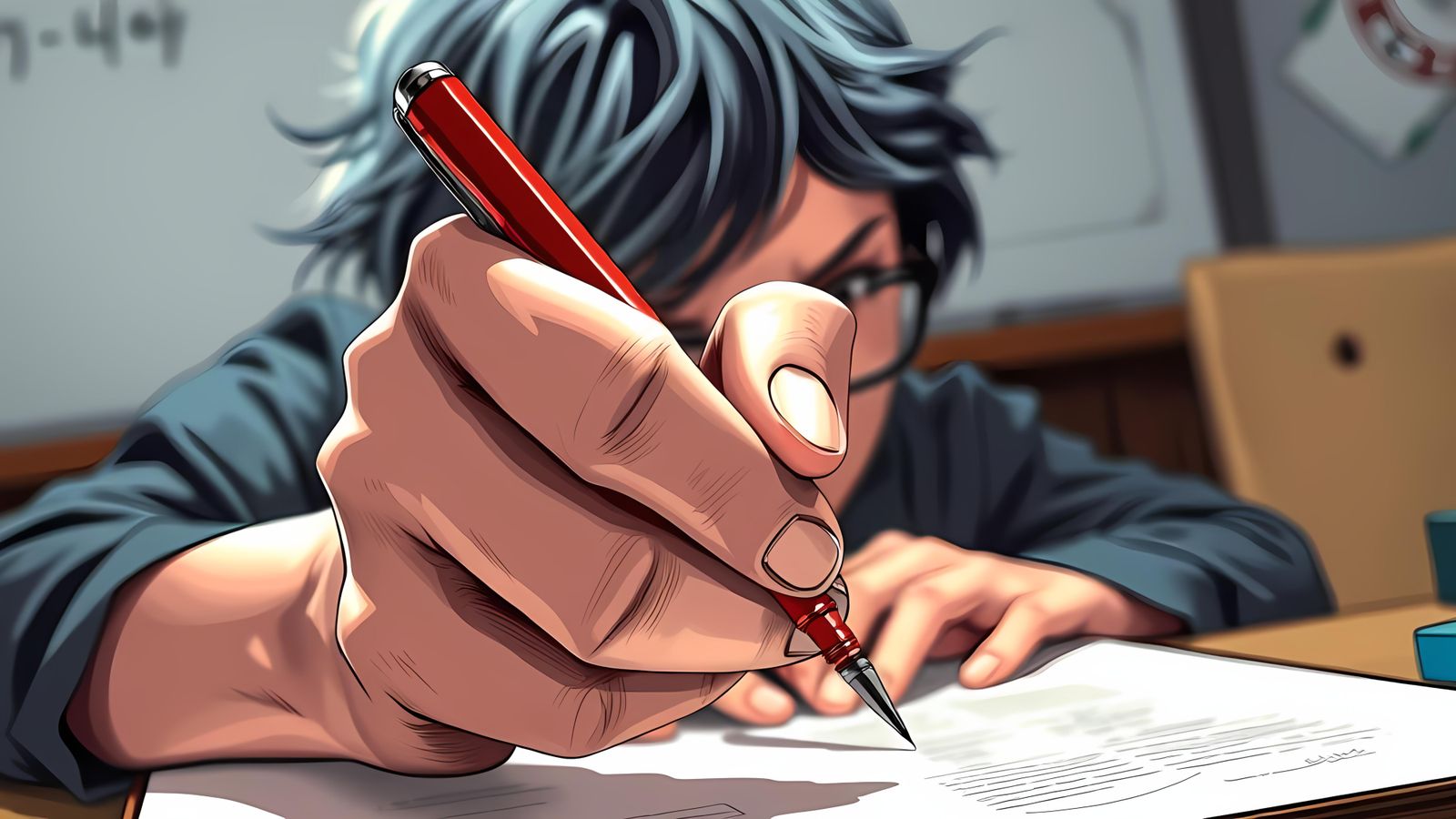 Anime Teacher's Red Pen in Forced Perspective