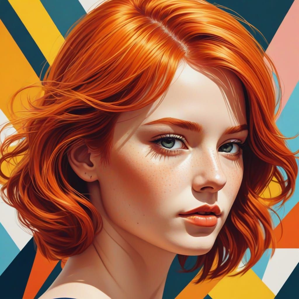 Redhead Angel Portrait in Pop Art Style