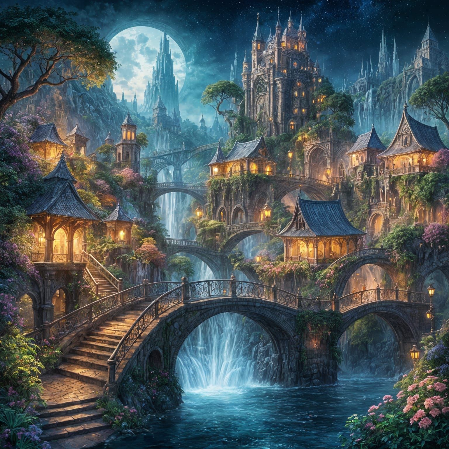 Surreal Cityscape Unveils Hidden Wonders Under Ethereal Brid...