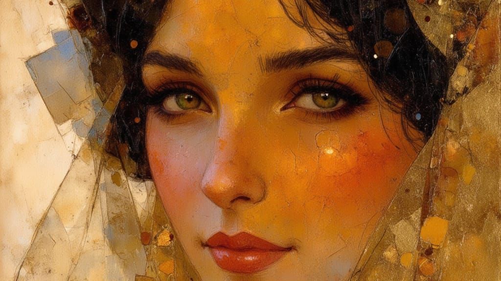 Veiled Woman in Desert Sands, Klimt Style