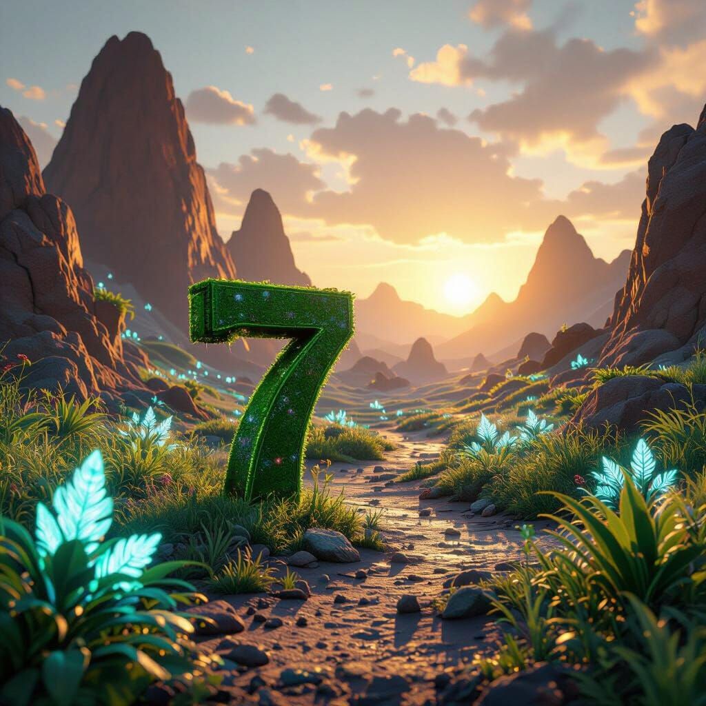 Green Numeral 7 on Alien Terrain