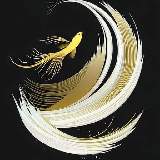 Elegant Gold and White Betta Fish, Anime Style