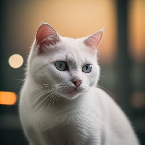 White Cat in the Night: Professional Photography