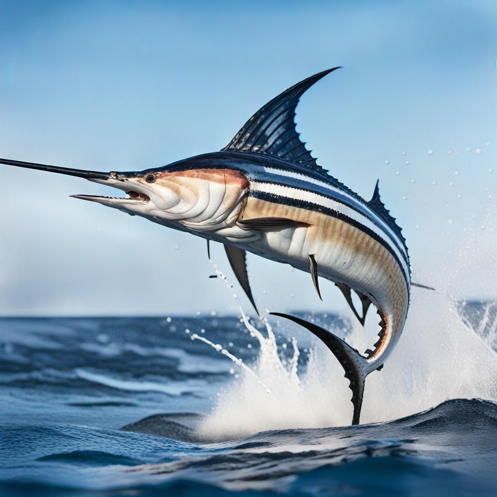 Striped Marlin Leaps from Ocean: Wildlife Photography