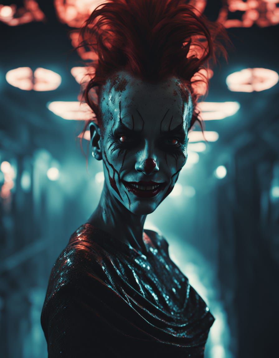 Sinister Killer Clown in Elegant Dress: Hyper-Realistic Horr...