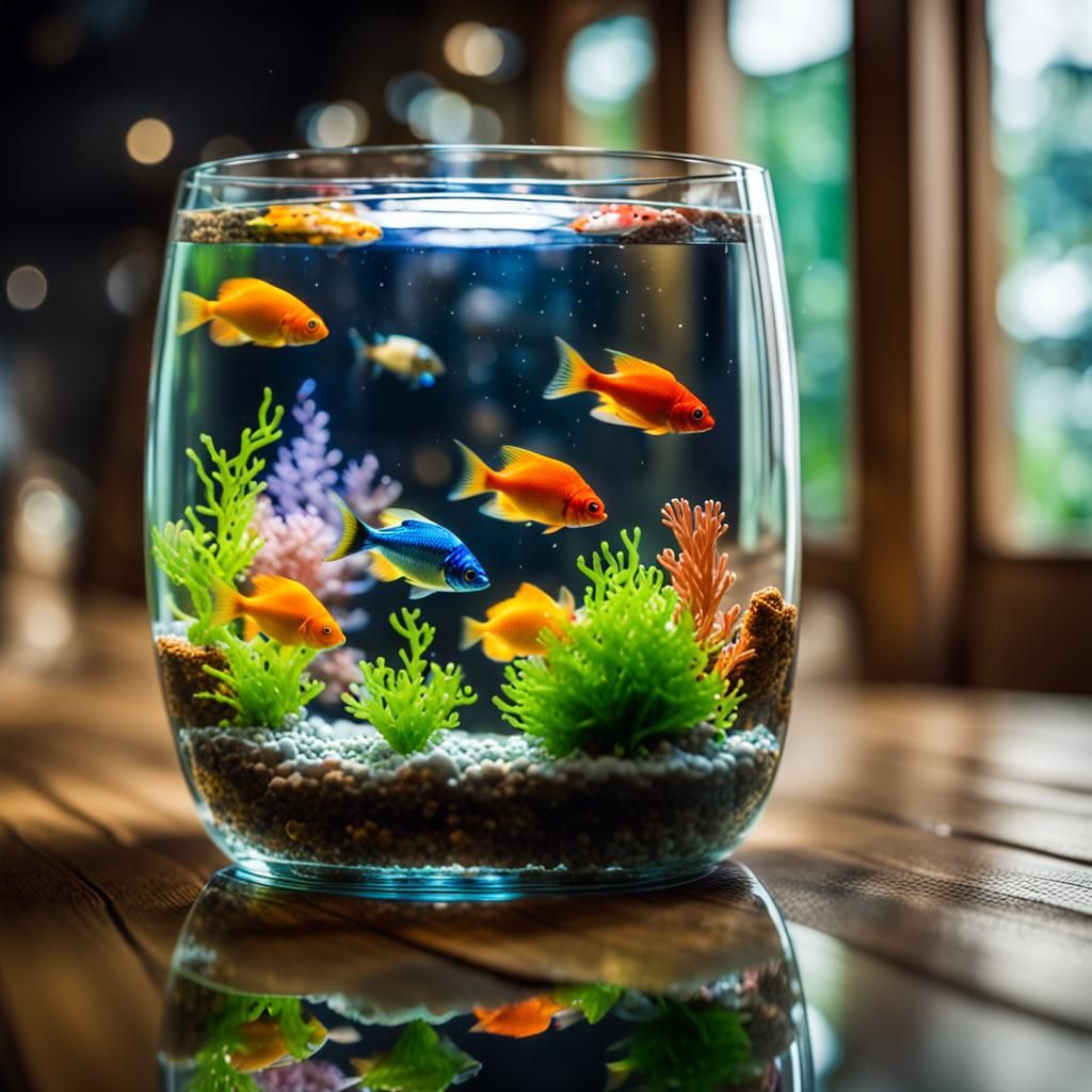 Colorful Fish in Mini Aquarium: Professional Photography