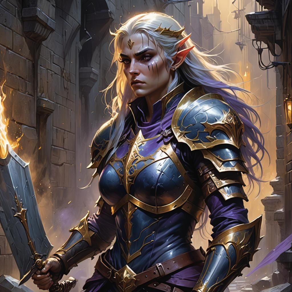 High Elf Paladin in Dark Fantasy Style
