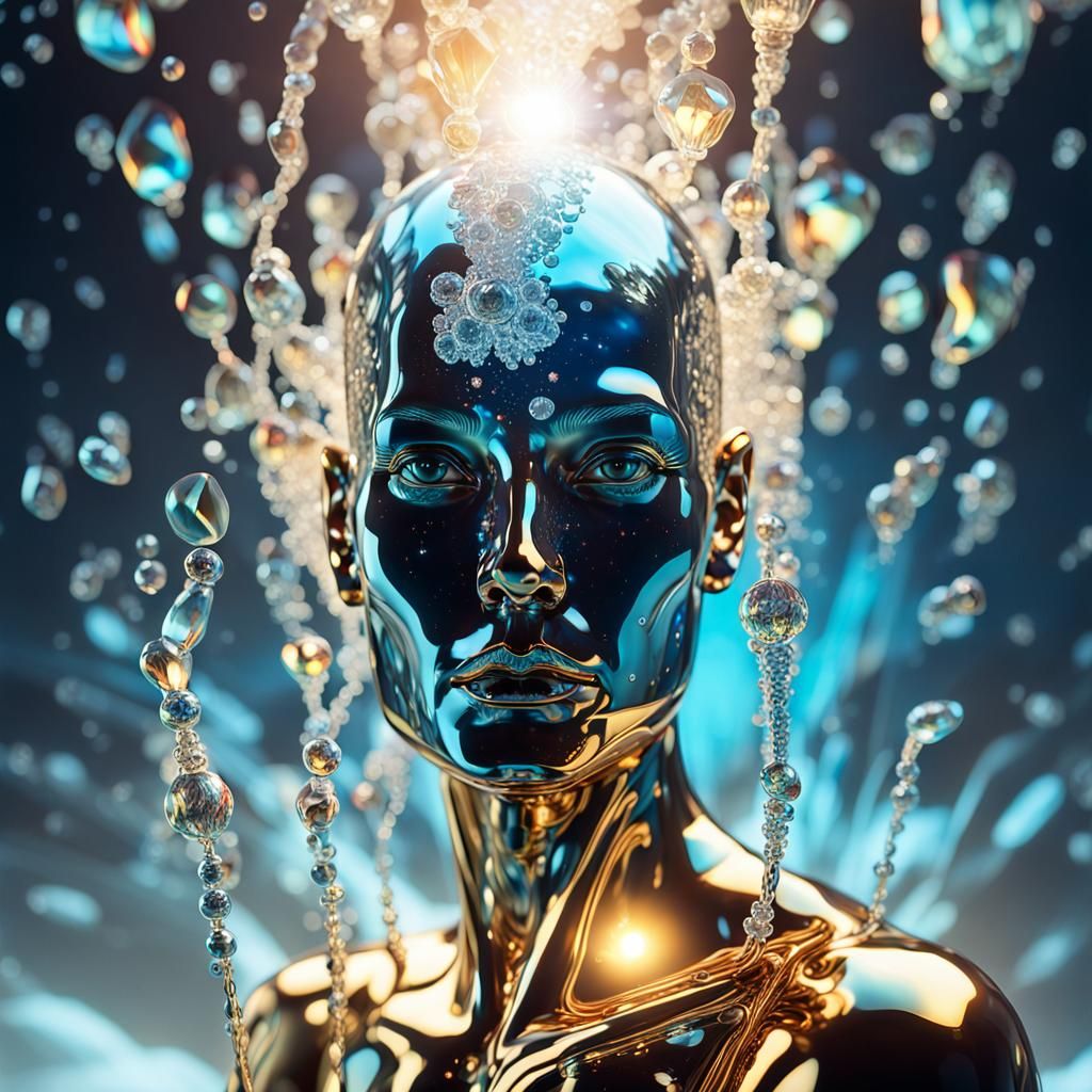 Prismatic Crystal Portrait of Liquid Humanoid