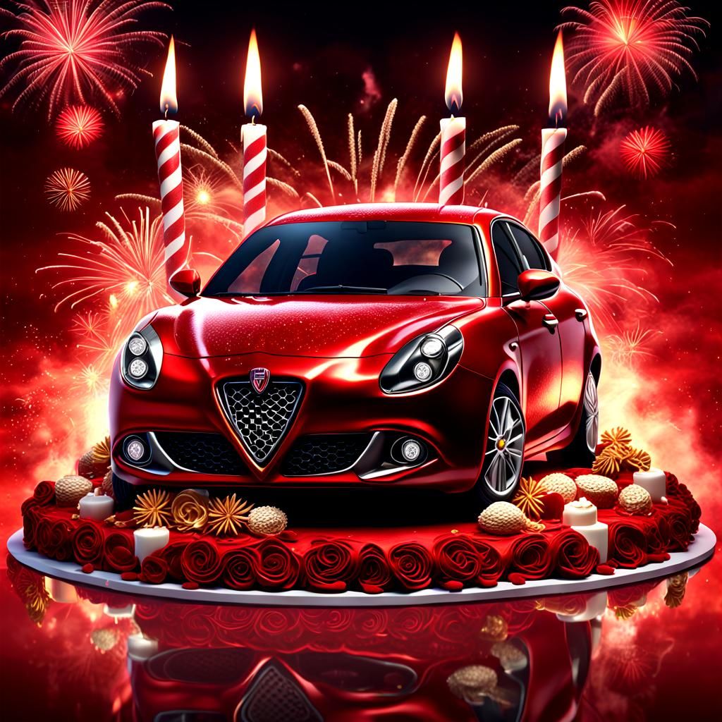 Alfa Romeo Giulietta Birthday Cake with Fireworks