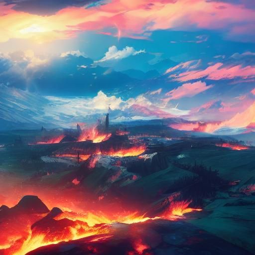 Elemental Landscape in 3D Anime Style