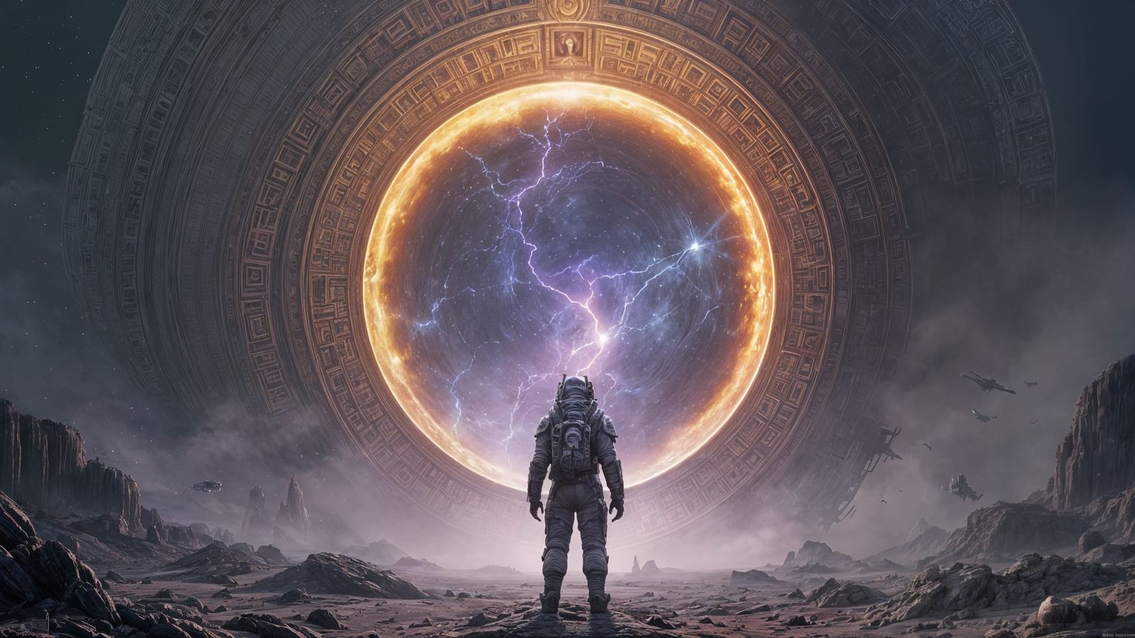 Astronaut and Ancient Alien Portal to Another Dimension