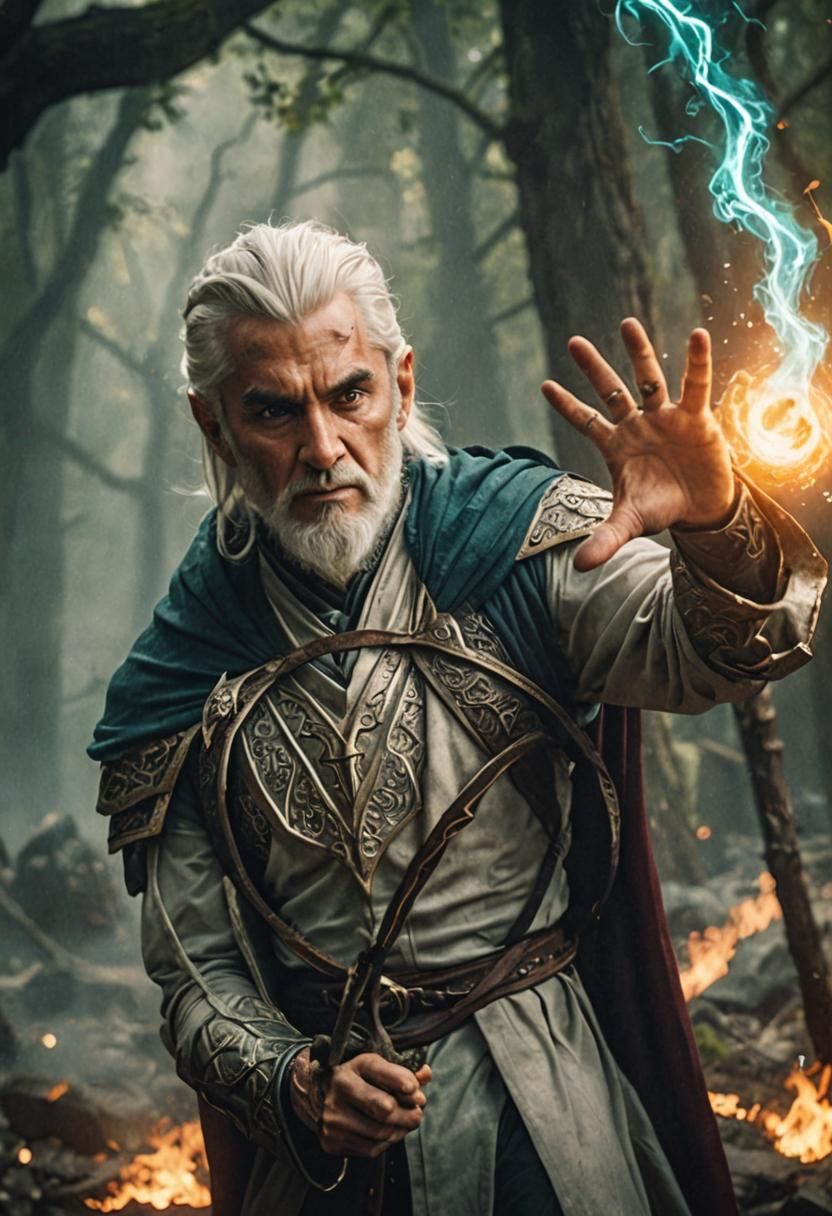 Eladrin Wizard Casting Destructive Spells: Cinematic Still