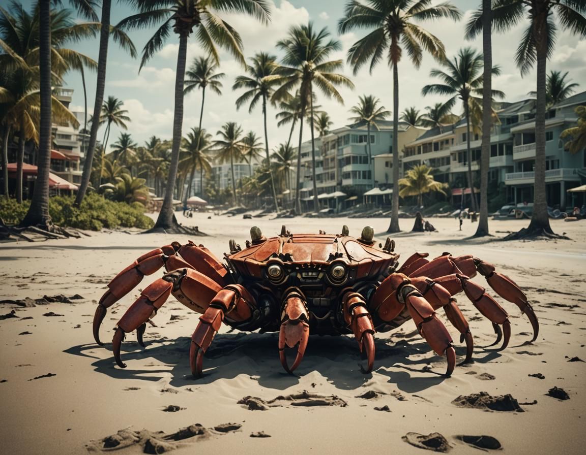 Giant Mechanical Crab on a Beach