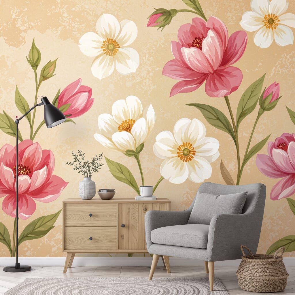 Spring Flowers Wallpaper in Oil Paint Style