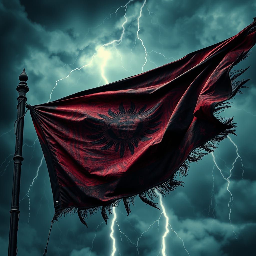Epic Medieval Banner Unfurls in Dark Fantasy Storm