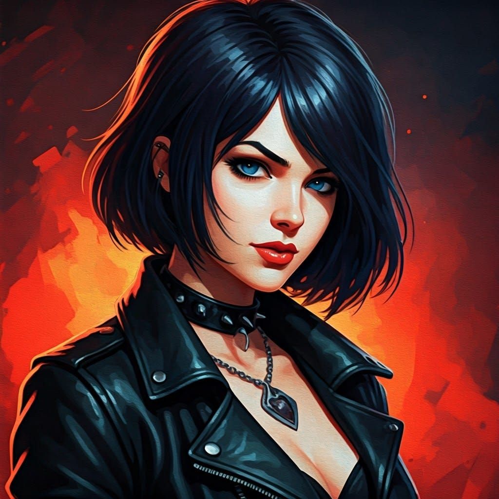 Confident Woman in Edgy Style of Robert McGinnis